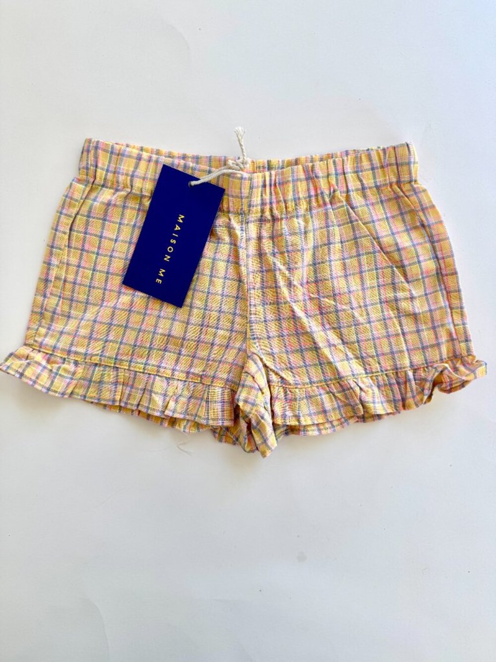 NWT Maison Me Girls Plaid Ruffle Shorts Sz 4Y Yellow Multicolor